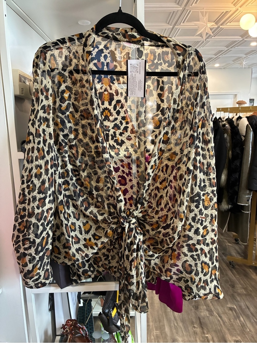 Free People Leopard Tie-Front wrap Blouse - Beige, Black & Brown